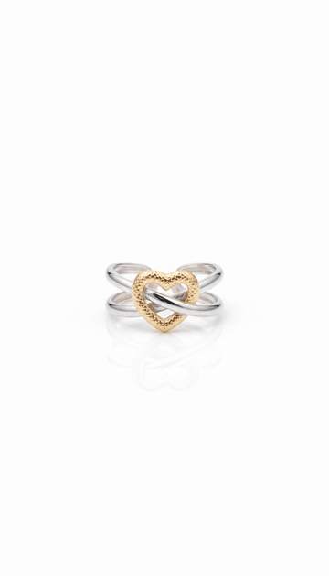 Interwined Heart Mixed Chunky Ring