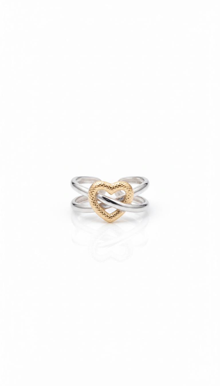 Interwined Heart Mixed Chunky Ring