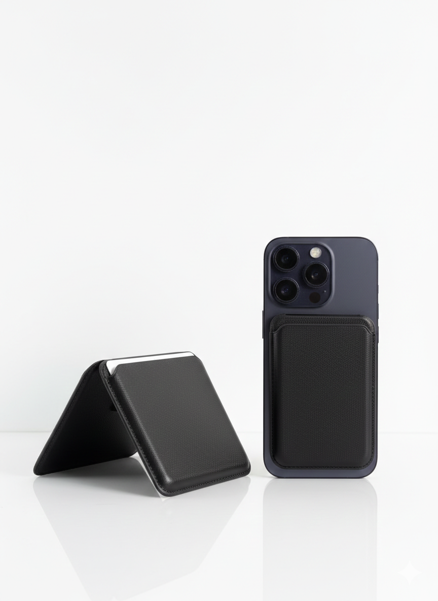 Black Magnetic Leather Cardholder